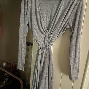 Gray Long Sleeved Wrap Dress